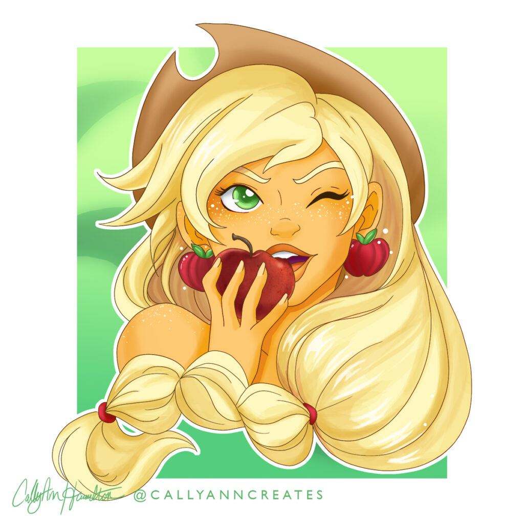 A humanized version of Applejack from “My Little Pony: Friendship is Magic.” Illustration by CallyAnn Hamilton, callyanncreates