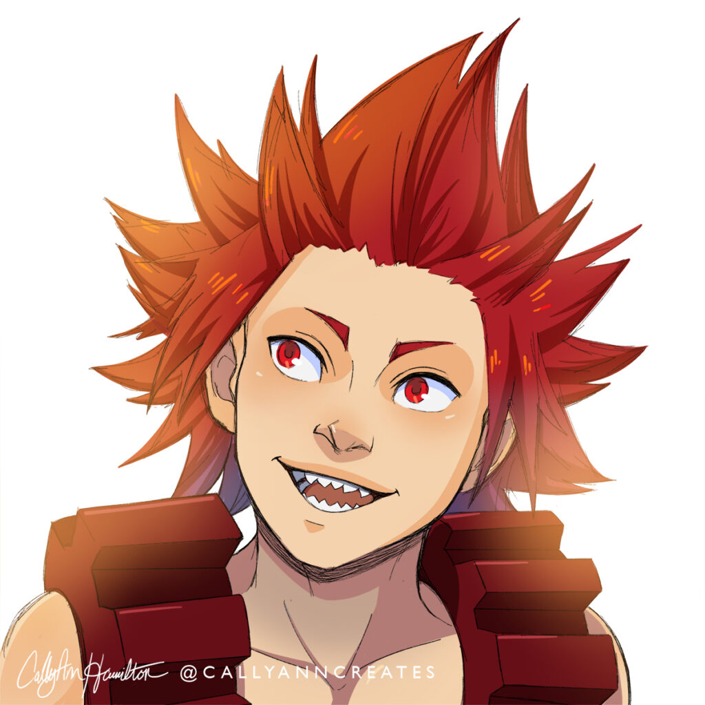 Eijiro Kirashima, aka Red Riot, from "My Hero Academia." Illustration by CallyAnn Hamilton, callyanncreates