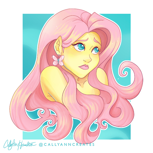 A humanized version of Fluttershy from “My Little Pony: Friendship is Magic.” Illustration by CallyAnn Hamilton, callyanncreates