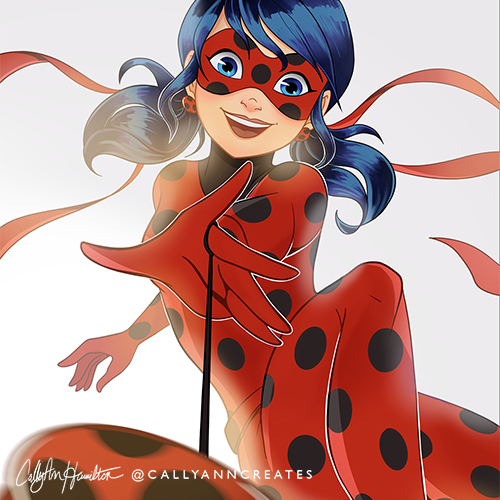 Marinette Dupain-Cheng, aka Ladybug, from “Miraculous: Tales of Ladybug and Cat Noir." Illustration by CallyAnn Hamilton, callyanncreates