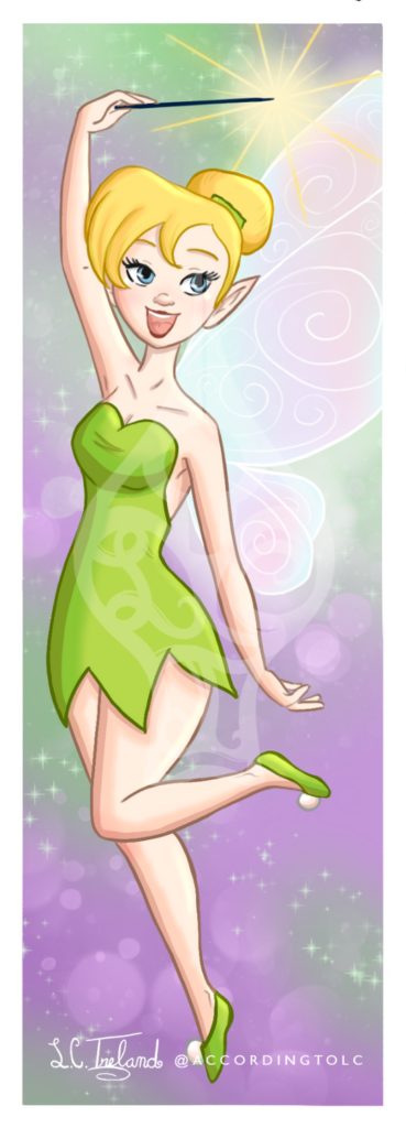 Tinker Bell from Disney's "Peter Pan" holding a wand. Illustration by L.C. Ireland.